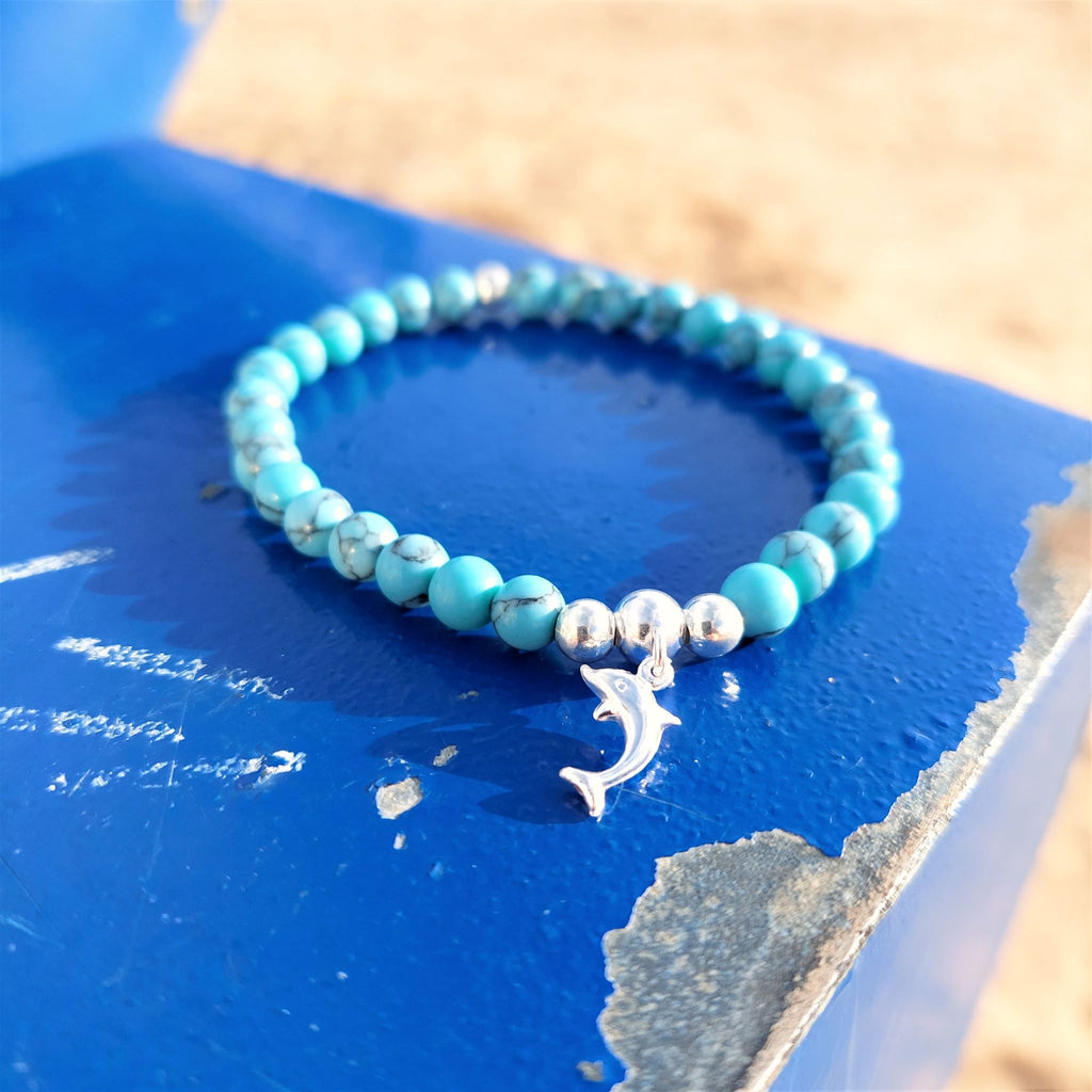 Dixie - Handmade Natural Stone & Sterling Silver Dolphin Bracelet